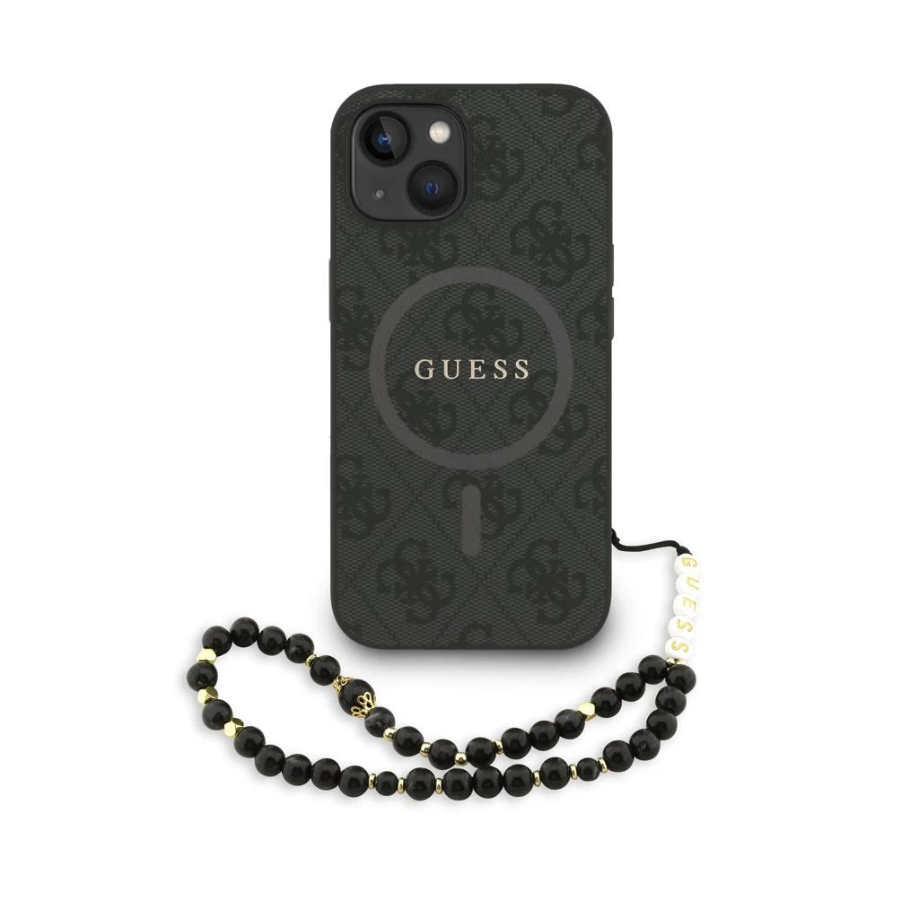 Guess PU Leather 4G Színes Gyűrűpántos MagSafe tok iPhone 13 készülékhez fekete