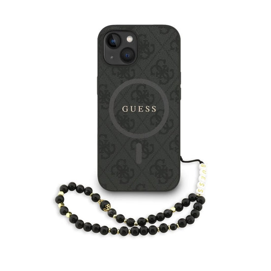 Guess PU Leather 4G Színes Gyűrűpántos MagSafe tok iPhone 13 készülékhez fekete