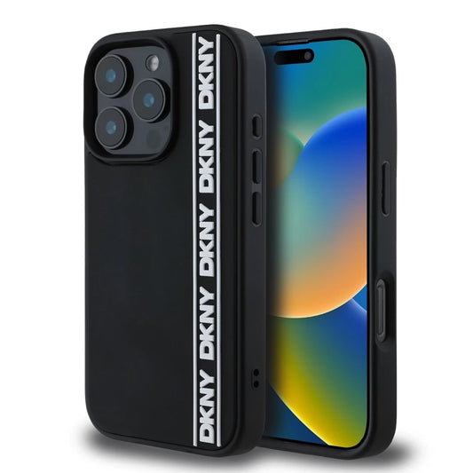 DKNY 3D Rubber Repeat Logo Line tok iPhone 16 Pro készülékhez fekete