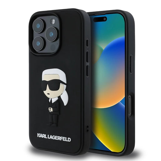 Karl Lagerfeld 3D Rubber Ikonik tok iPhone 16 Pro készülékhez fekete