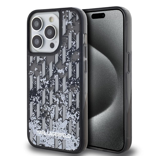 Karl Lagerfeld Liquid Glitter Monogram Gradient tok iPhone 14 Pro Max készülékhez fekete