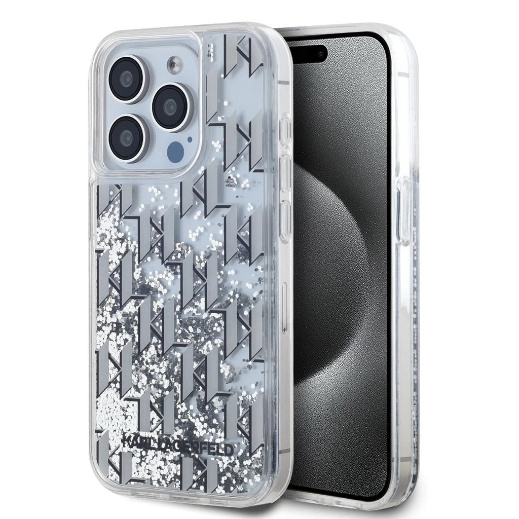 Karl Lagerfeld Liquid Glitter Monogram Gradient tok iPhone 15 Pro Max készülékhez fehér