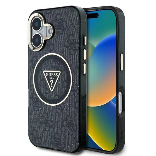 Guess IML 4G Glitter and Triangle Logo MagSafe tok iPhone 16 készülékhez fekete