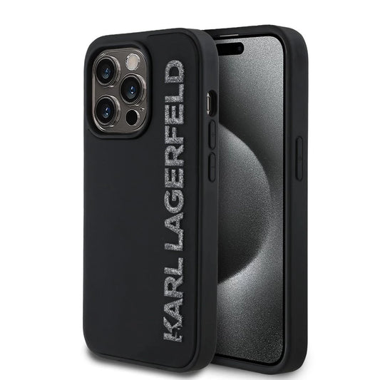 Karl Lagerfeld 3D Rubber Glitter Logo tok iPhone 14 Pro készülékhez fekete
