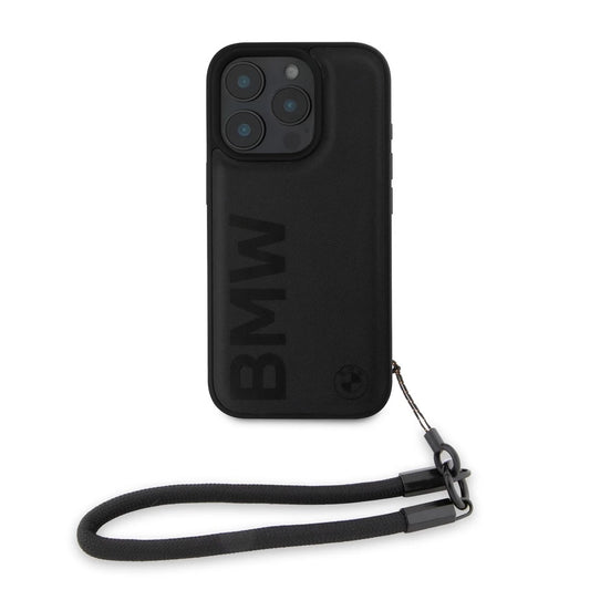 BMW Leather Signature and Strap tok iPhone 16 Pro készülékhez fekete