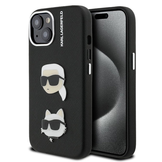 Karl Lagerfeld Grained PU K&CH Heads tok iPhone 15 készülékhez fekete