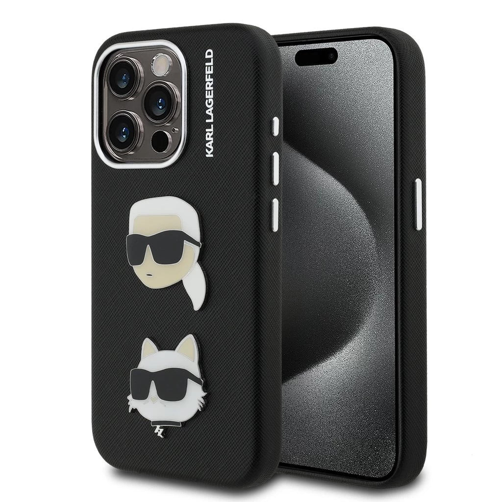 Karl Lagerfeld Grained PU K&CH Heads tok iPhone 15 Pro Max készülékhez fekete