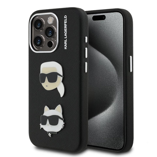 Karl Lagerfeld Grained PU K&CH Heads tok iPhone 15 Pro Max készülékhez fekete