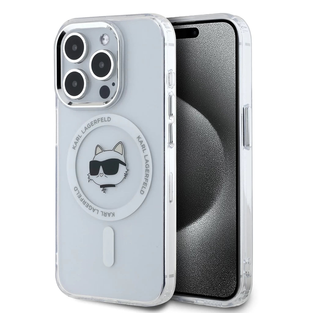 Karl Lagerfeld IML Choupette Head Metal Frame MagSafe tok iPhone 15 Pro Max készülékhez átlátszó