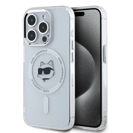 Karl Lagerfeld IML Choupette Head Metal Frame MagSafe tok iPhone 15 Pro Max készülékhez átlátszó