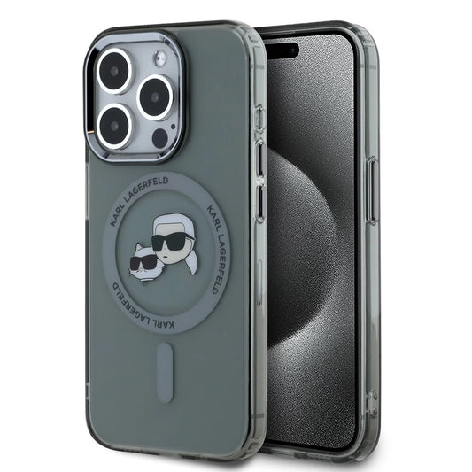 Karl Lagerfeld IML K&CH Heads Metal Frame MagSafe tok iPhone 15 Pro készülékhez fekete