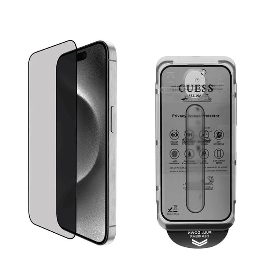 Guess iPhone 16 Pro készülékhez 2.5D PRIVACY kijelzővédő fekete