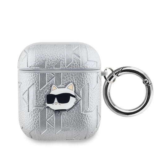 Karl Lagerfeld PU domborított Choupette tok AirPods 1/2 készülékhez ezüst