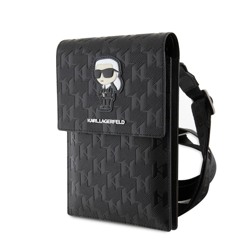 Karl Lagerfeld Saffiano Monogram Ikonik NFT tárcás telefontáska fekete