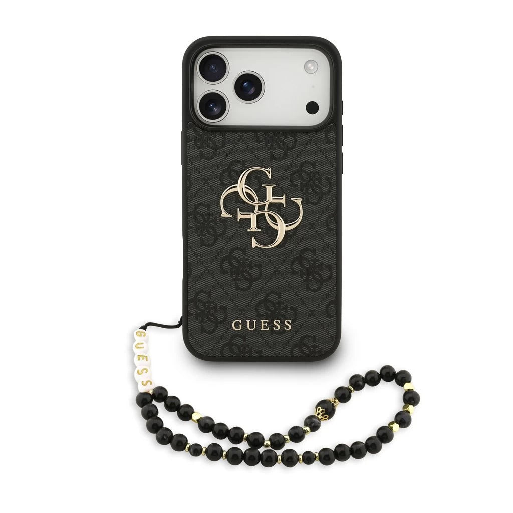 Guess PU 4G Metal Logo Strap hátsó tok iPhone 17 Pro Max készülékhez fekete
