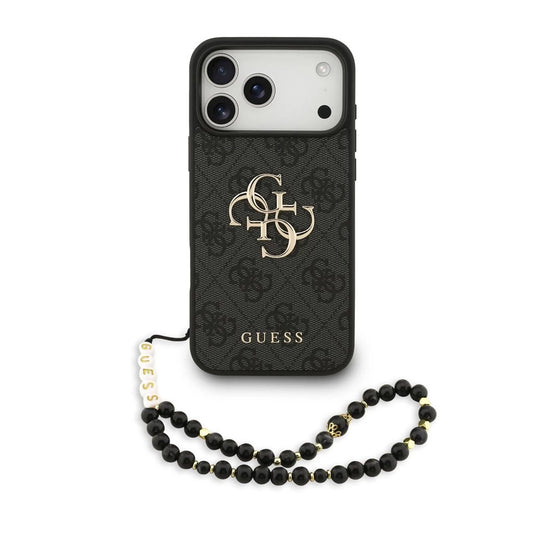 Guess PU 4G Metal Logo Strap hátsó tok iPhone 17 Pro Max készülékhez fekete