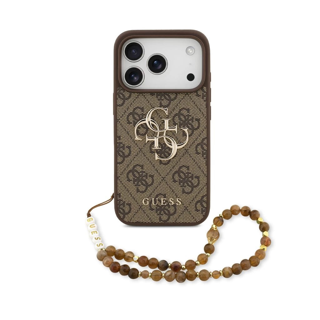 Guess PU 4G Metal Logo Strap hátsó tok iPhone 17 Pro készülékhez barna