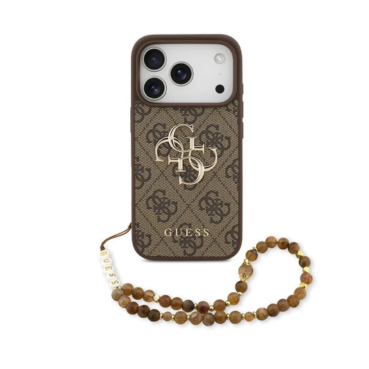 Guess PU 4G Metal Logo Strap hátsó tok iPhone 17 Pro készülékhez barna