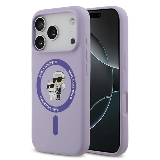 Karl Lagerfeld Liquid Silicone Karl and Choupette MagSafe Hátsó Tok iPhone 17 Pro készülékhez lila
