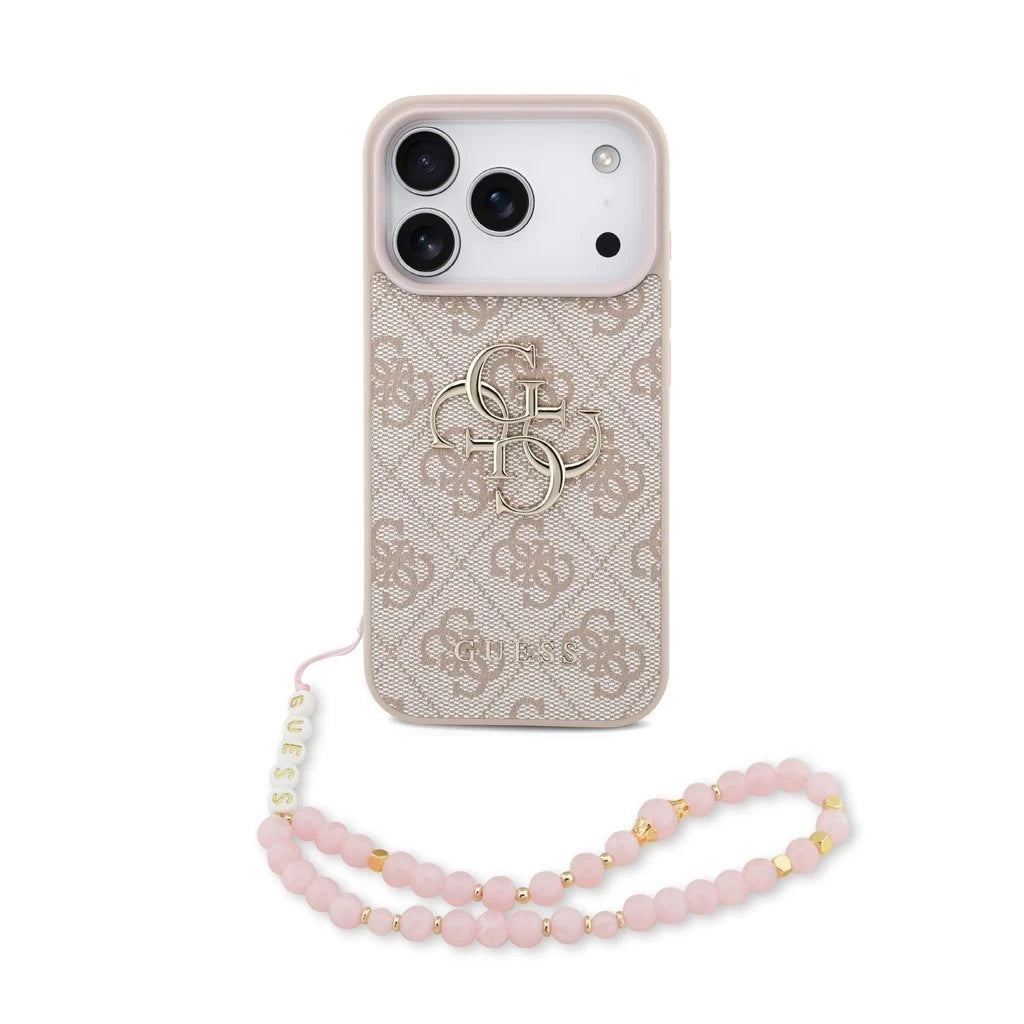 Guess PU 4G Metal Logo Strap tok iPhone 17 Pro készülékhez rózsaszín