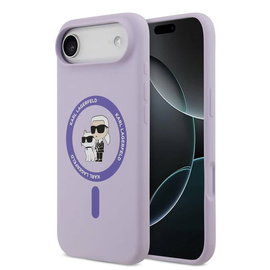Karl Lagerfeld Liquid Silicone Karl and Choupette MagSafe tok iPhone 17 Air készülékhez lila