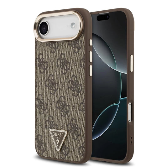 Guess PU Leather 4G Triangle Logo Gold Frame MagSafe tok iPhone 17 Air készülékhez barna