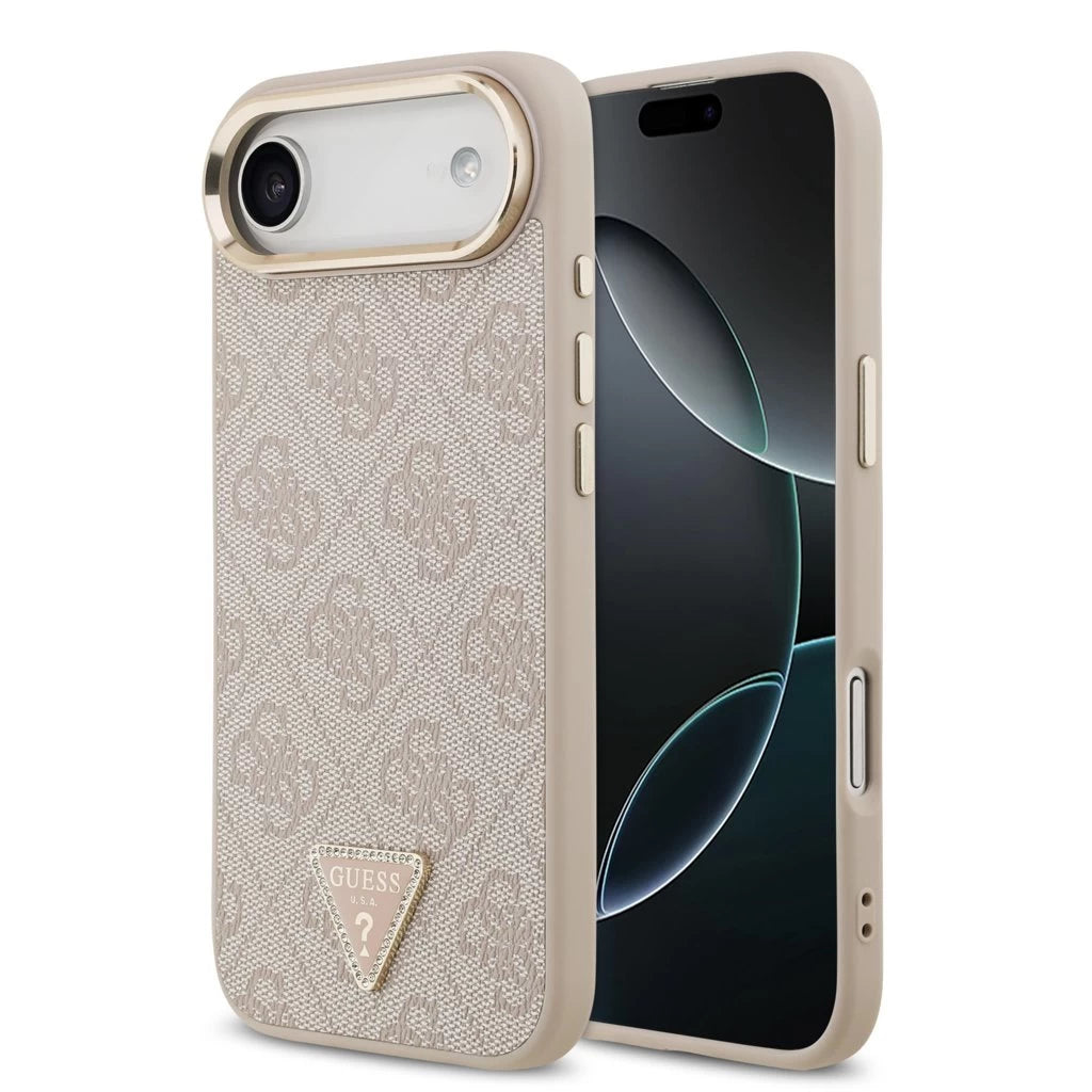 Guess PU Leather 4G Triangle Logo Gold Frame MagSafe tok iPhone 17 Air készülékhez rózsaszín