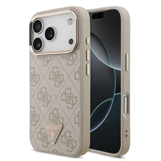 Guess PU Leather 4G Triangle Logo Gold Frame MagSafe tok iPhone 17 Pro készülékhez rózsaszín