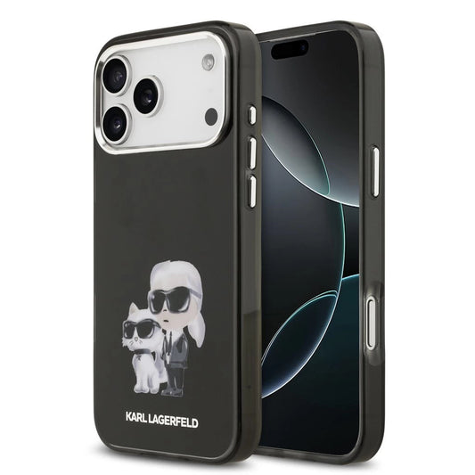 Karl Lagerfeld IML Aquarelle Karl and Choupette tok iPhone 17 Pro Max készülékhez fekete