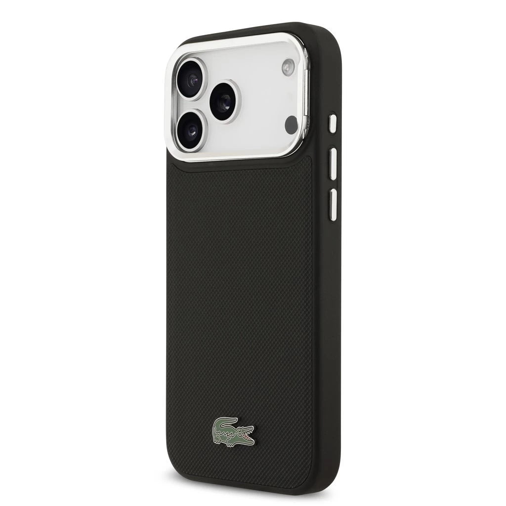 Lacoste Iconic Petit Pique kameraállványos MagSafe tok iPhone 17 Pro Max készülékhez fekete