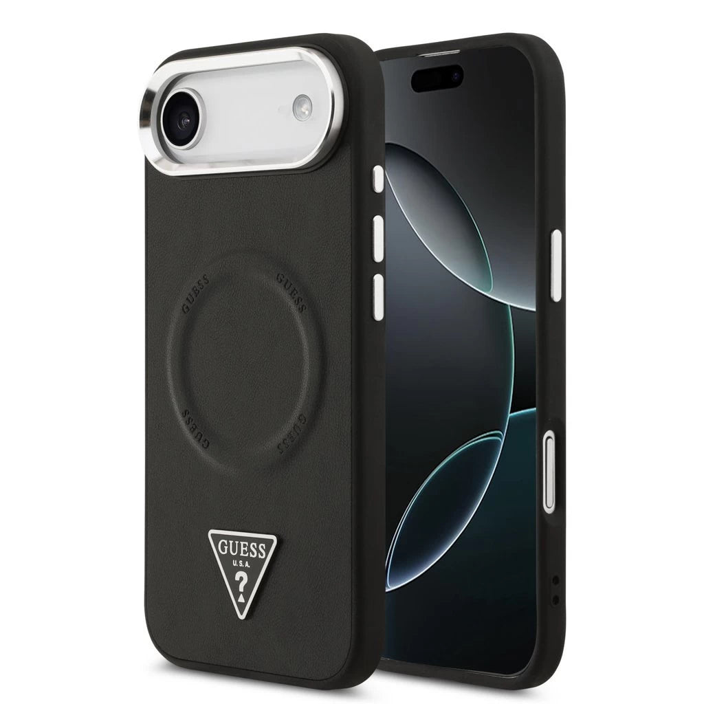 Guess PU Leather Triangle Logo MagSafe tok iPhone 17 Air készülékhez fekete