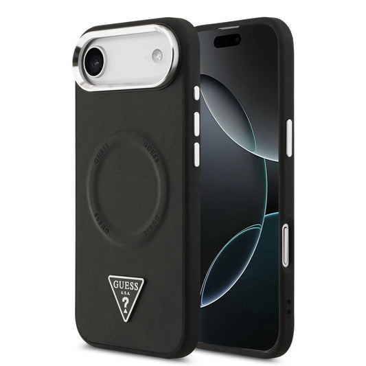 Guess PU Leather Triangle Logo MagSafe tok iPhone 17 Air készülékhez fekete