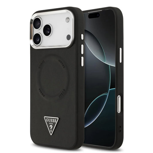 Guess PU Leather Triangle Logo MagSafe tok iPhone 17 Pro készülékhez fekete