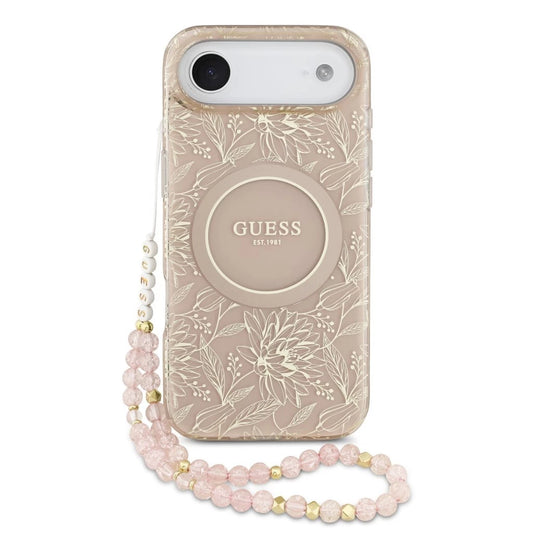 Guess IML Flowers Allover Strap MagSafe tok iPhone 17 Air készülékhez rózsaszín
