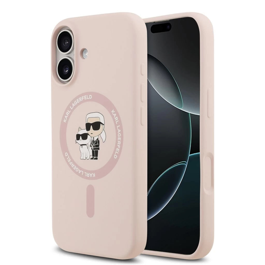 Karl Lagerfeld Liquid Silicone Karl and Choupette MagSafe tok iPhone 17 készülékhez rózsaszín