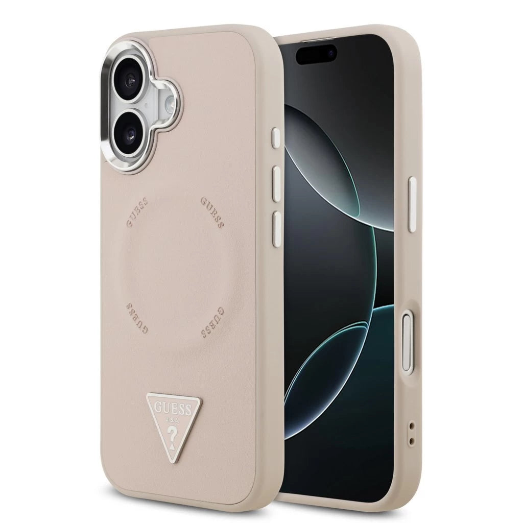 Guess PU Leather Triangle Logo MagSafe tok iPhone 17 készülékhez rózsaszín