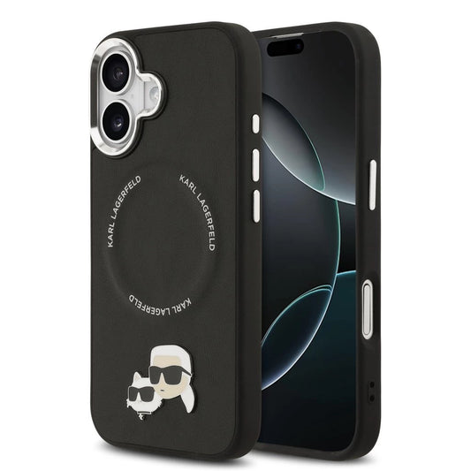 Karl Lagerfeld PU Karl and Choupette Heads Pins MagSafe tok iPhone 17 készülékhez fekete