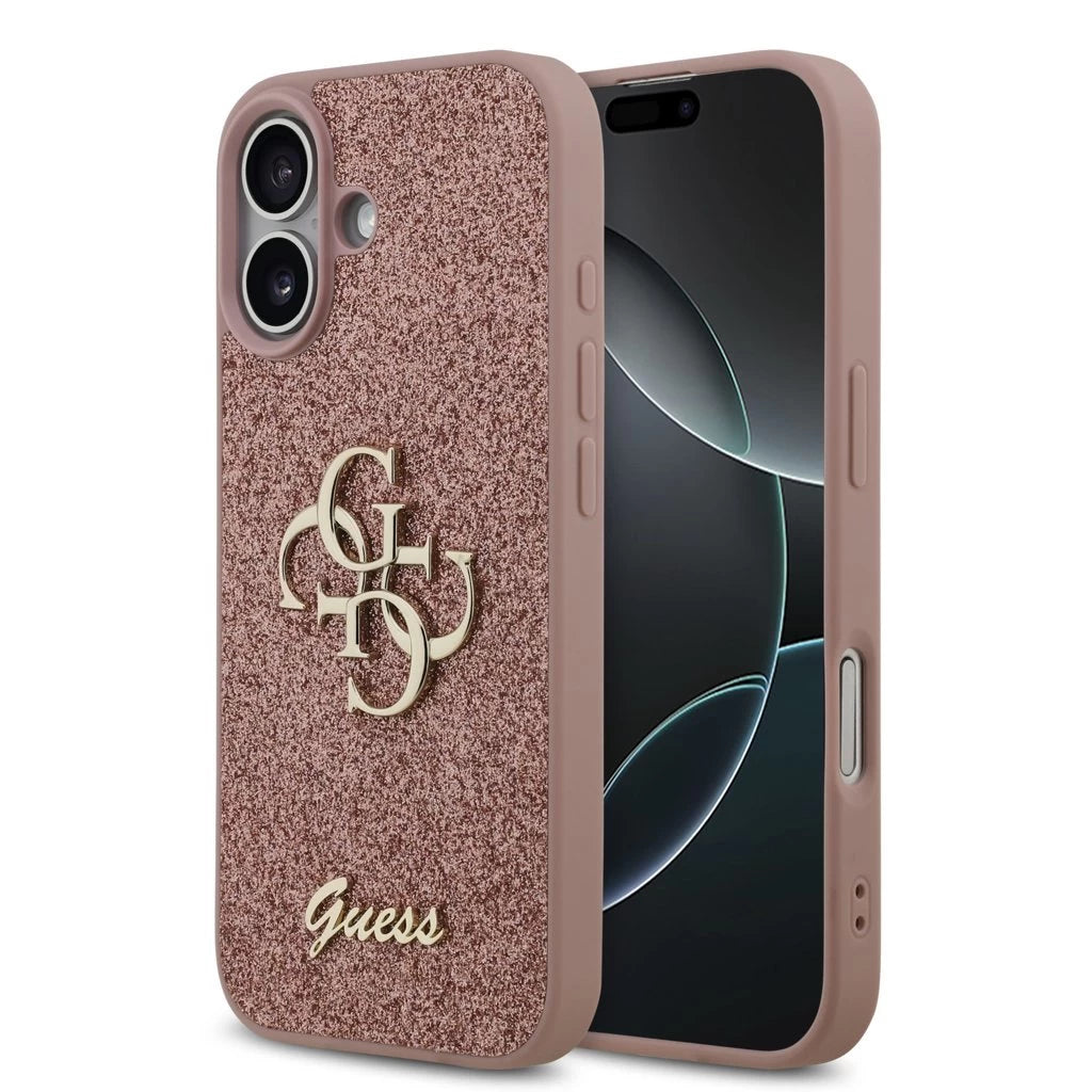 Guess PU Fixed Glitter 4G Metal Logo tok iPhone 17 készülékhez rózsaszín