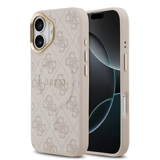 Guess PU Leather 4G Gold Frame MagSafe tok iPhone 17 készülékhez, rózsaszín