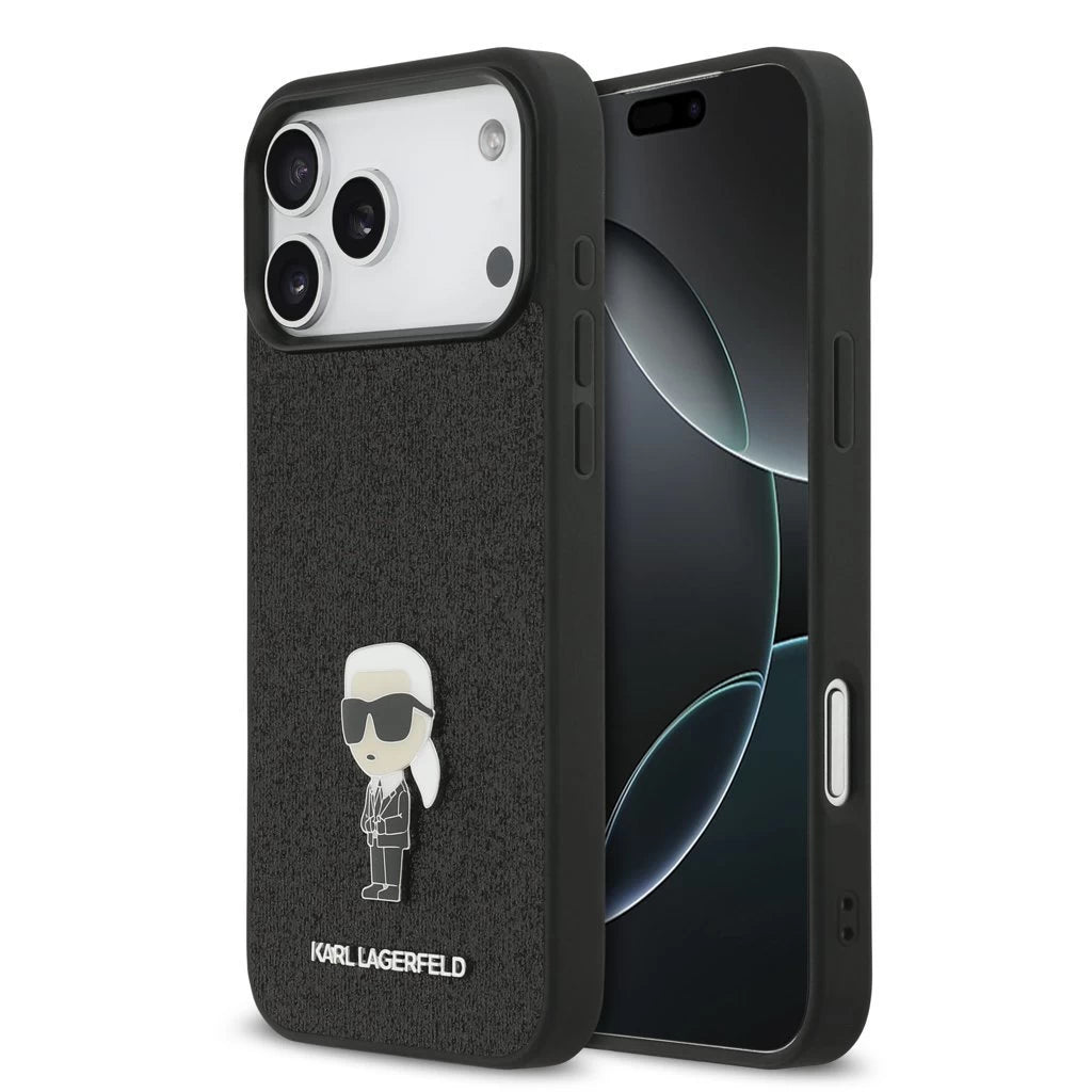 Karl Lagerfeld Fixed Glitter Metal Ikonik tok iPhone 17 Pro Max készülékhez fekete