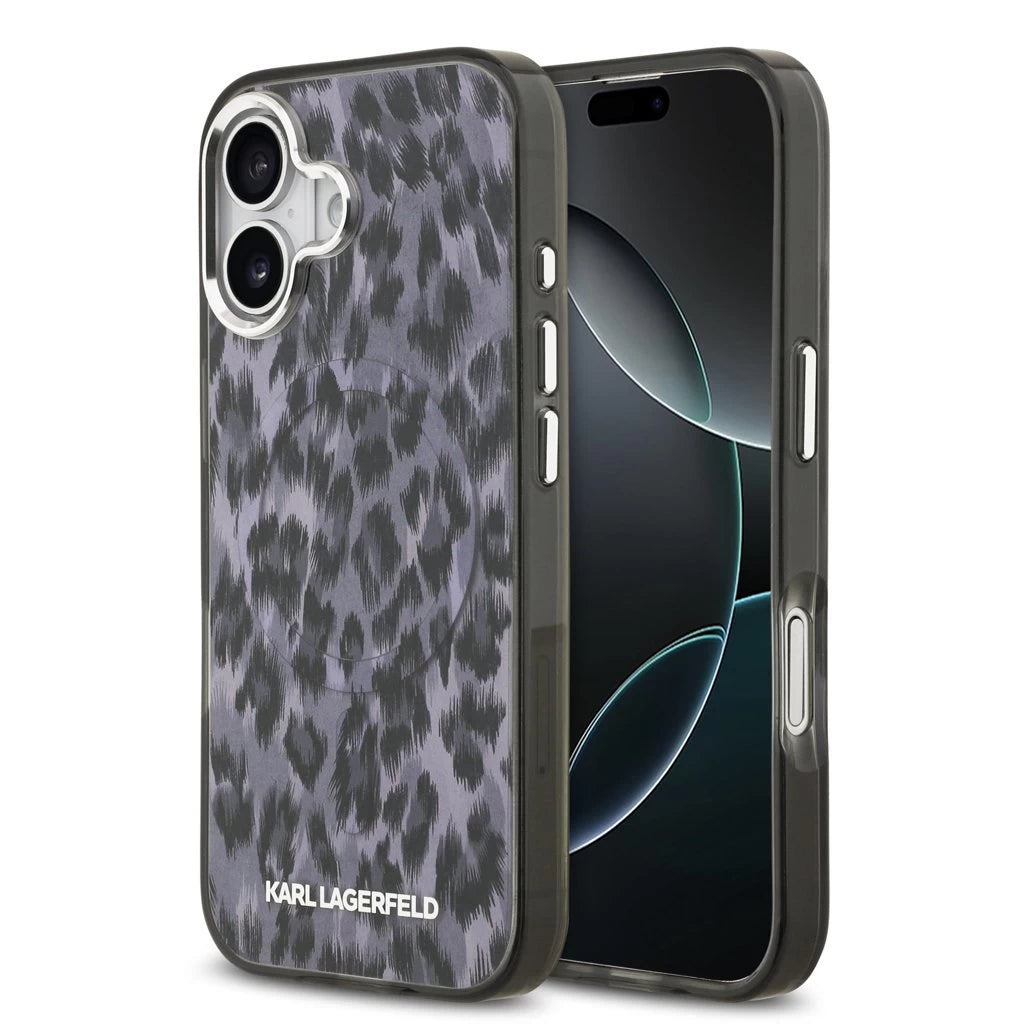 Karl Lagerfeld IML Leopard MagSafe tok iPhone 17 készülékhez szürke