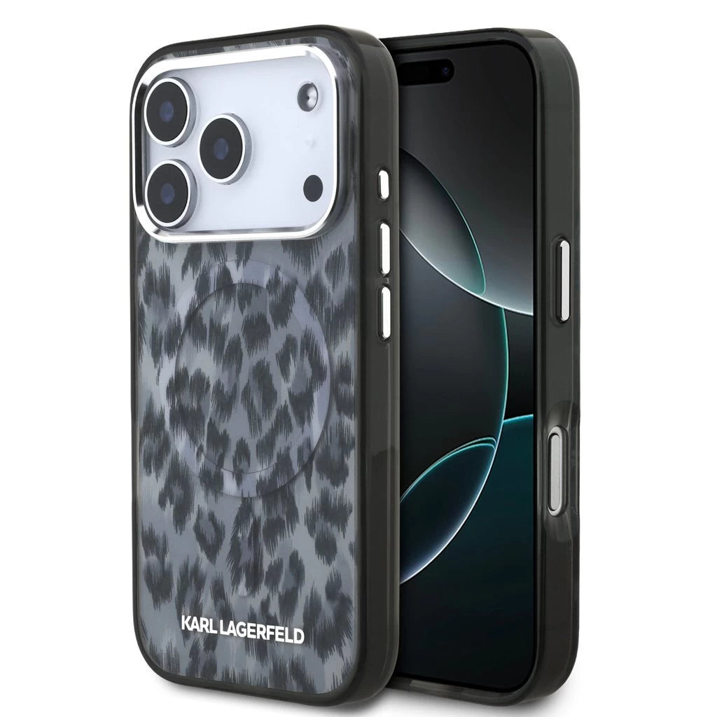 Karl Lagerfeld IML Leopard MagSafe tok iPhone 17 Pro készülékhez szürke