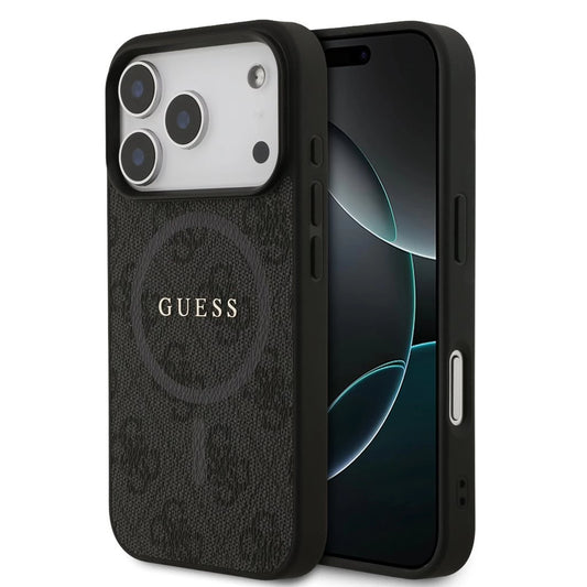 Guess PU Leather 4G Colored Ring MagSafe tok iPhone 17 Pro készülékhez fekete