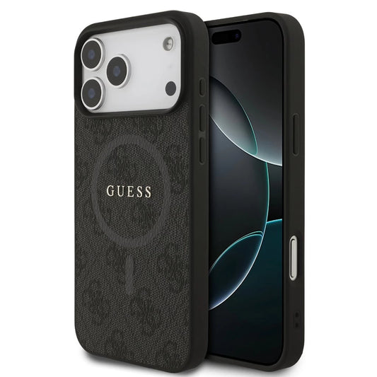 Guess PU Leather 4G Colored Ring MagSafe tok iPhone 17 Pro Max készülékhez fekete