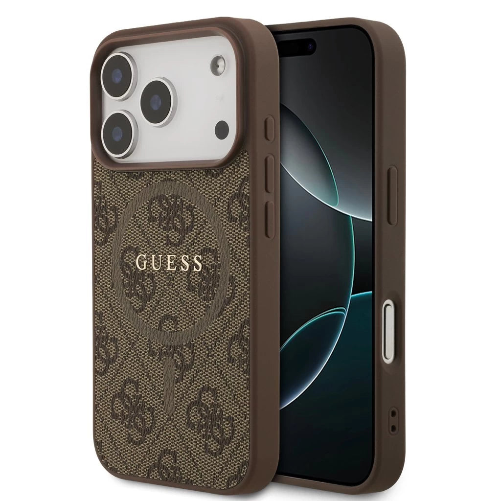 Guess PU bőr 4G Colored Ring MagSafe tok iPhone 17 Pro készülékhez barna