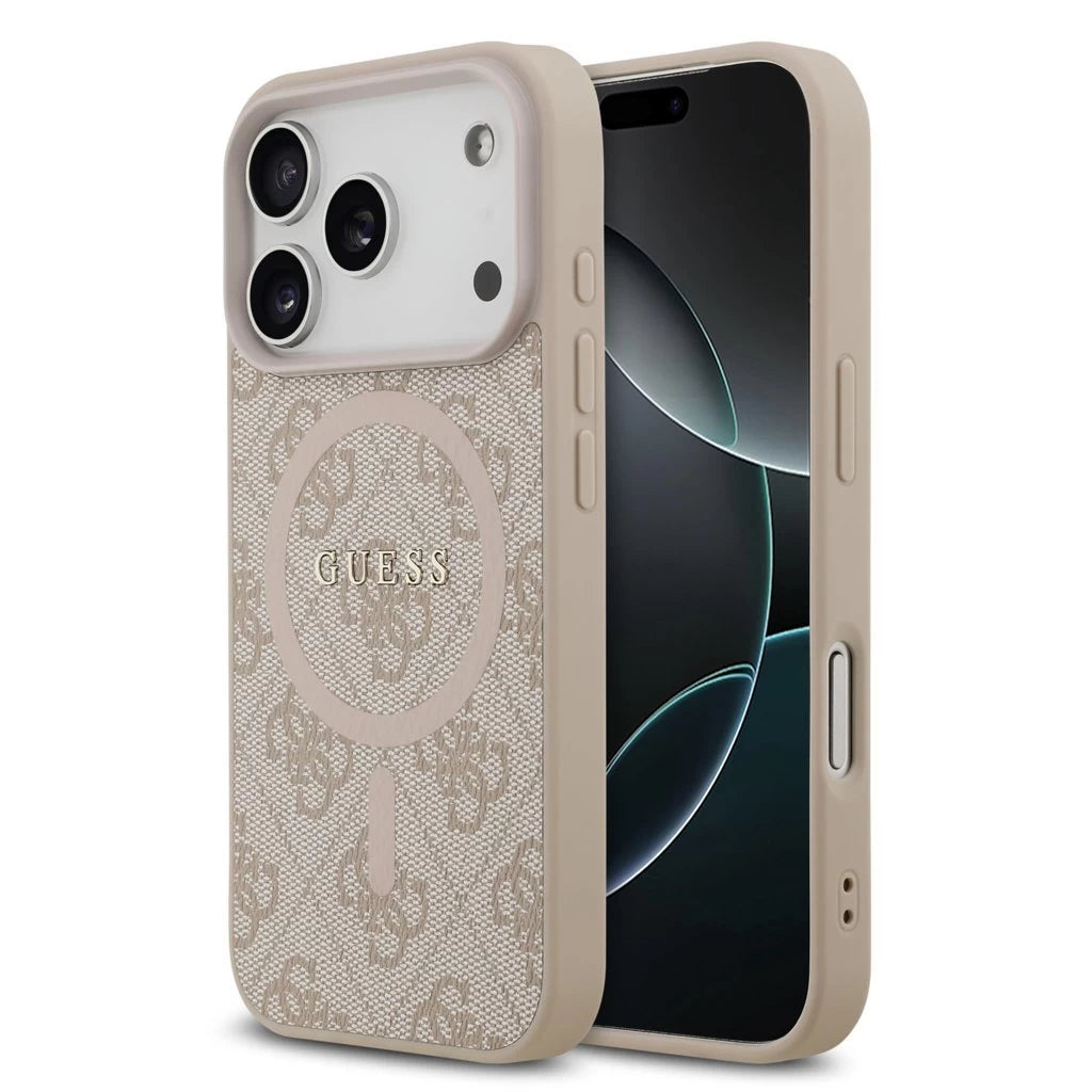 Guess PU Leather 4G Colored Ring MagSafe tok iPhone 17 Pro készülékhez rózsaszín