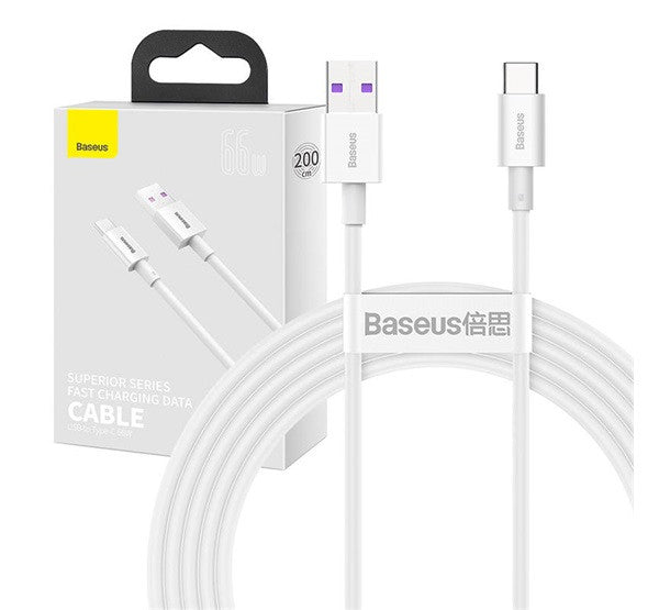 Baseus Superior USB-USB-C kábel, 66W, 2 m, fehér