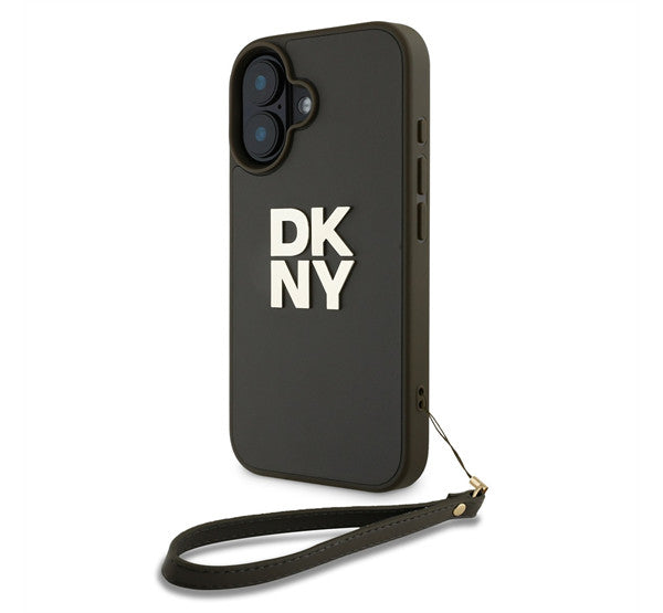DKNY PU Leather Stack Logo iPhone 16 tok csuklópánttal, zöld – iPhone 16 tok a DKNY kínálatából | Domshop