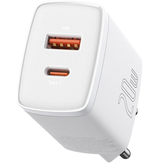 Hálózati töltő adapter, 20W, USB aljzat, USB Type-C aljzat, gyorstöltés, PD, QC 3.0, Baseus CCXJ-B02, fehér – Adapter a Baseus kínálatából | Domshop