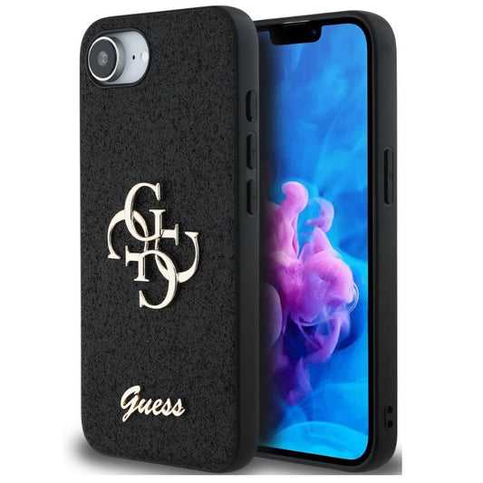 Guess PU Fixed Glitter 4G Metal Logo Apple iPhone 16e hátlap tok, fekete – iPhone 16e tok a Guess kínálatából | Domshop